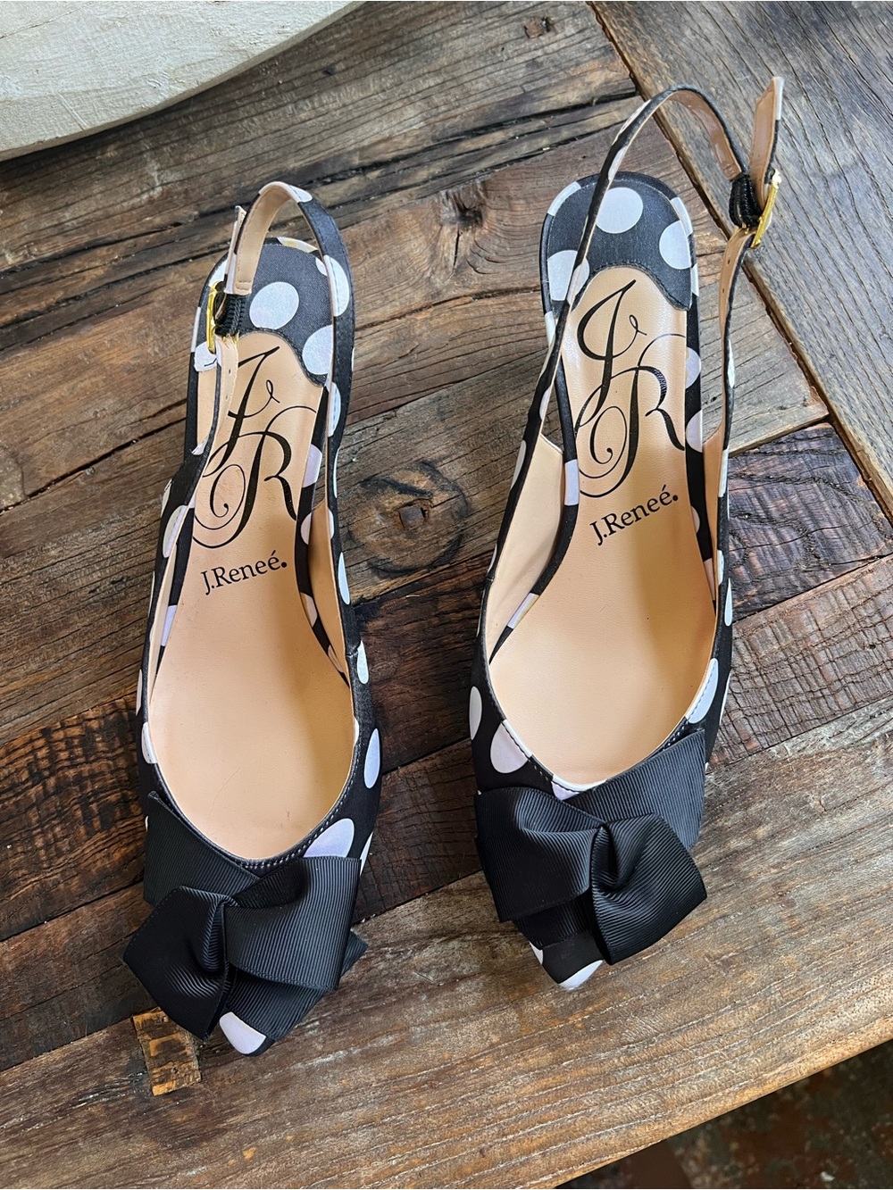 J.Reneé Chacha black-and-white polk a dot slingback pumps